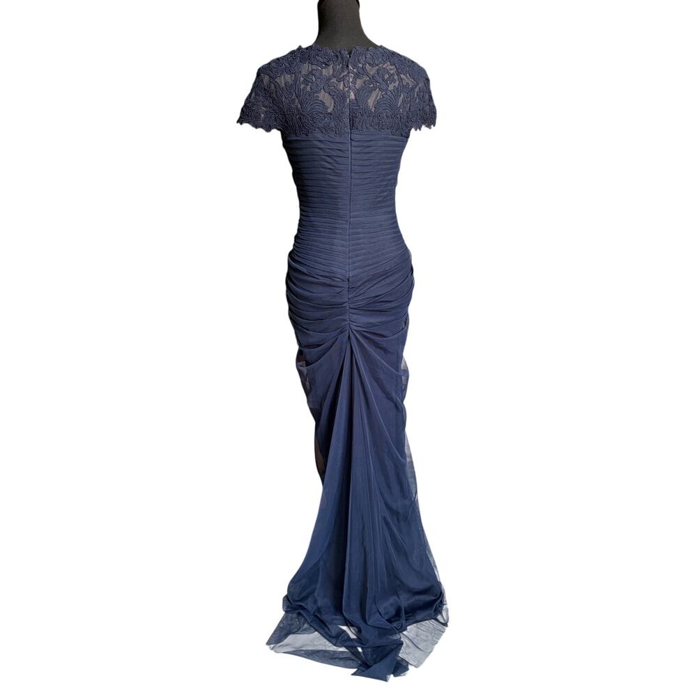 Tadashi Shoji Corded Lace and Draped Tulle Gown (Navy Blue) - Size 6 - Picture 4 of 13